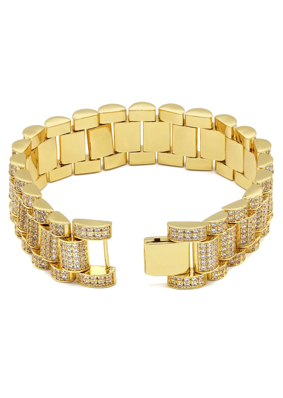 Gold Plated Mens Iced Out Band Bracelet
