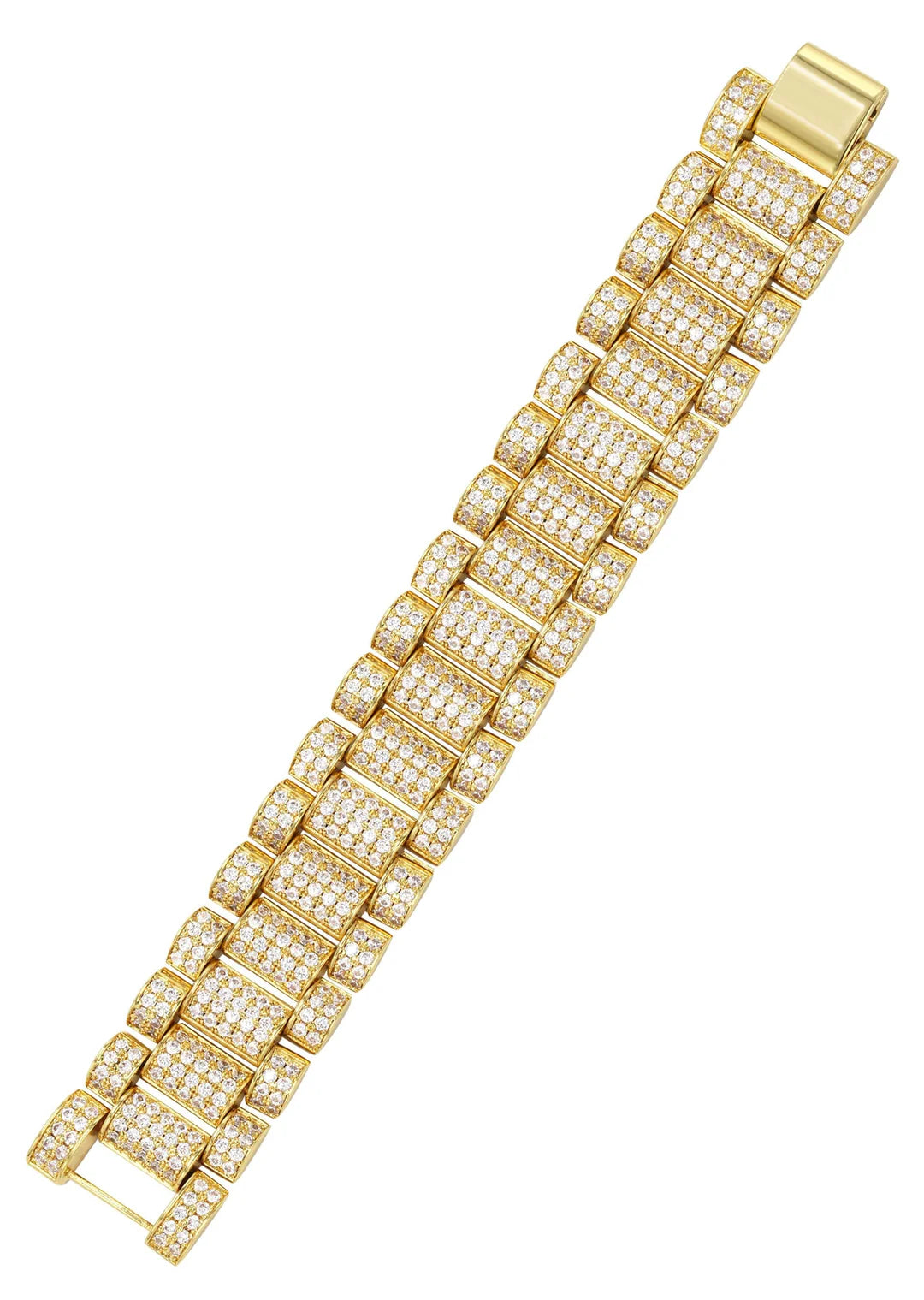 Gold Plated Mens Iced Out Band Bracelet