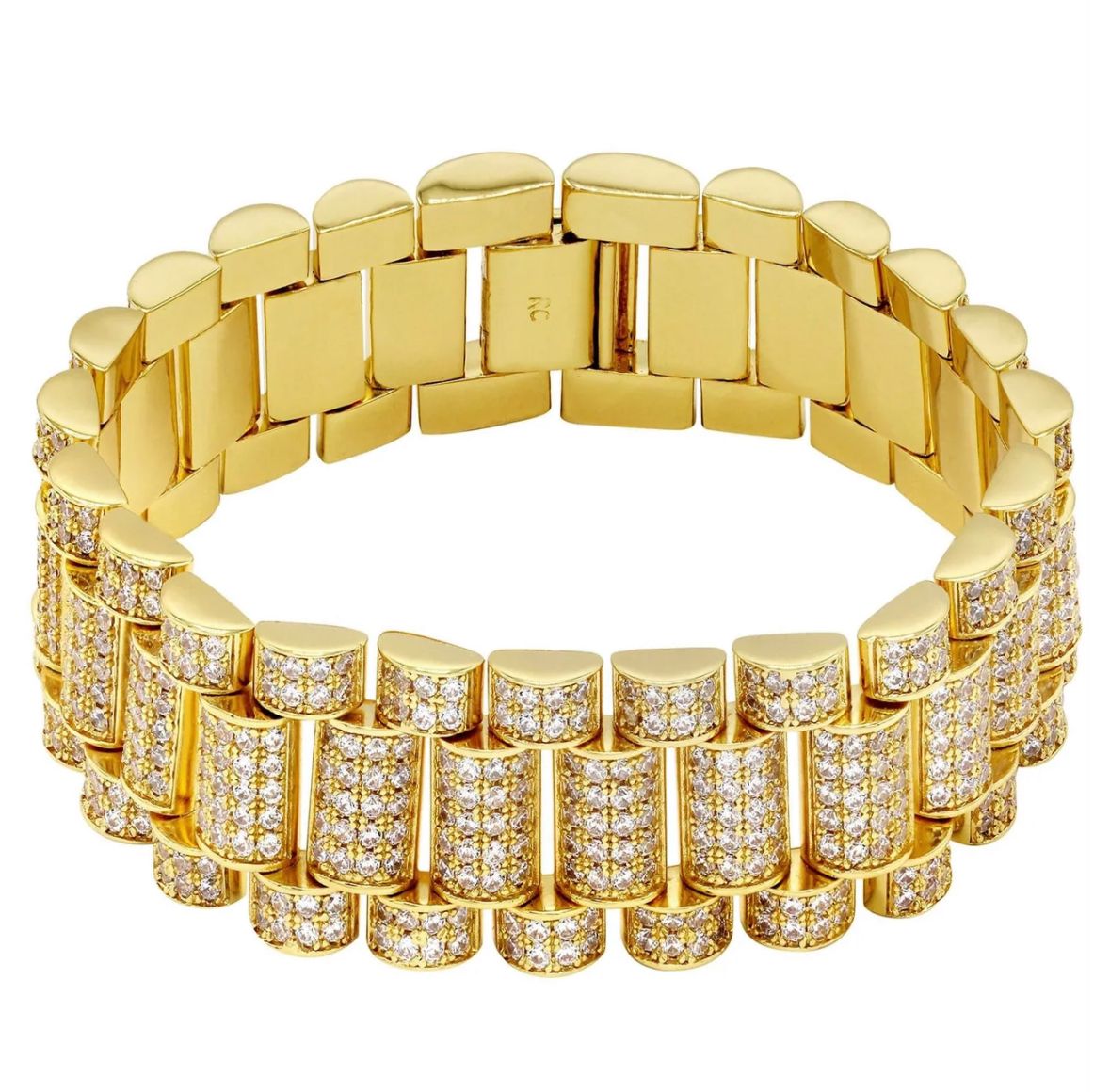 Gold Plated Mens Iced Out Band Bracelet