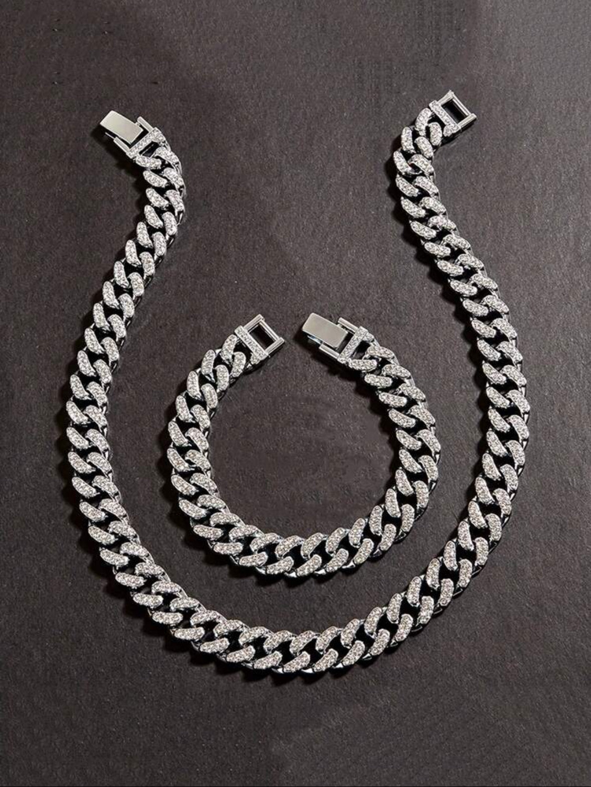Iced out Chain and Bracelet Set (Silver)