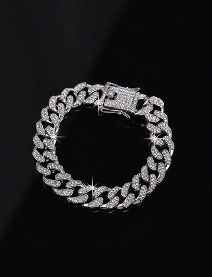 Iced out Chain and Bracelet Set (Silver)